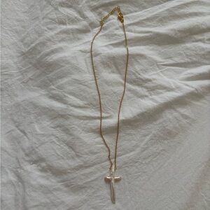 gold pearl cross necklace